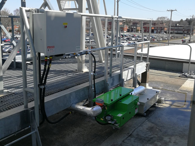 Installation sur un transformateur 6.6 MVa, toit d'usine, DRH4-V1 à Montréal 2022